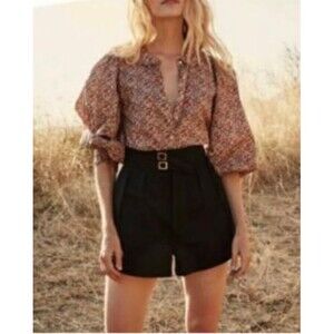 Doen Heron Women’s Pleated Double Belt Short size 6 NWT High Waist Retro Look